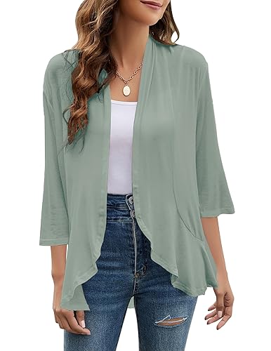 Yekaty Women Cardigan 3/4 Sleeves Open Front Lightweight Cardigan Draped