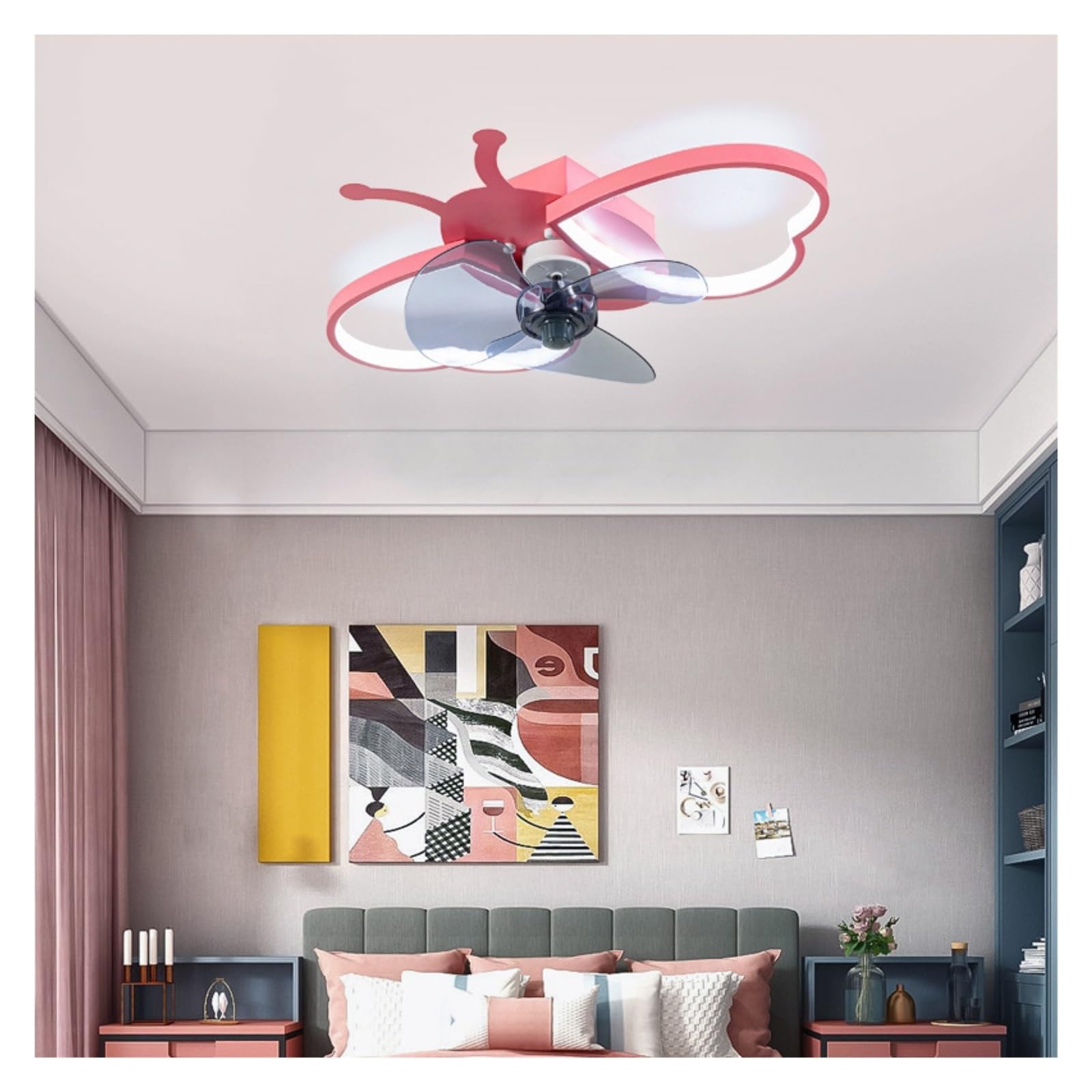 Lampa Wentylatorowa Nordic Prosta Moda Sufitowa Do Pokoju Dziecięcego Cicha Zintegrowana Sypialni Cichy Komfort(Pink)
