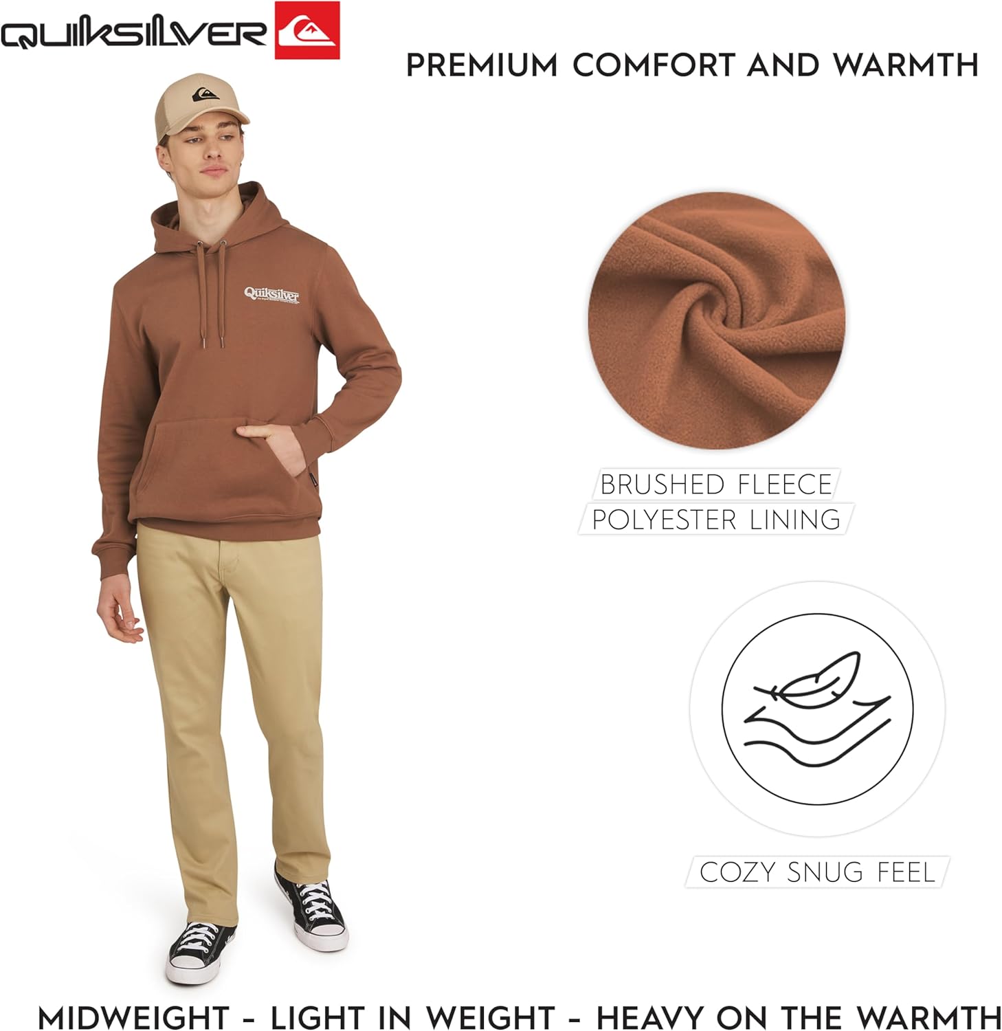 Quiksilver Men's Regular Fit Super Soft Fleece Midweight Pullover Hooded Sweatshirt - Image 3