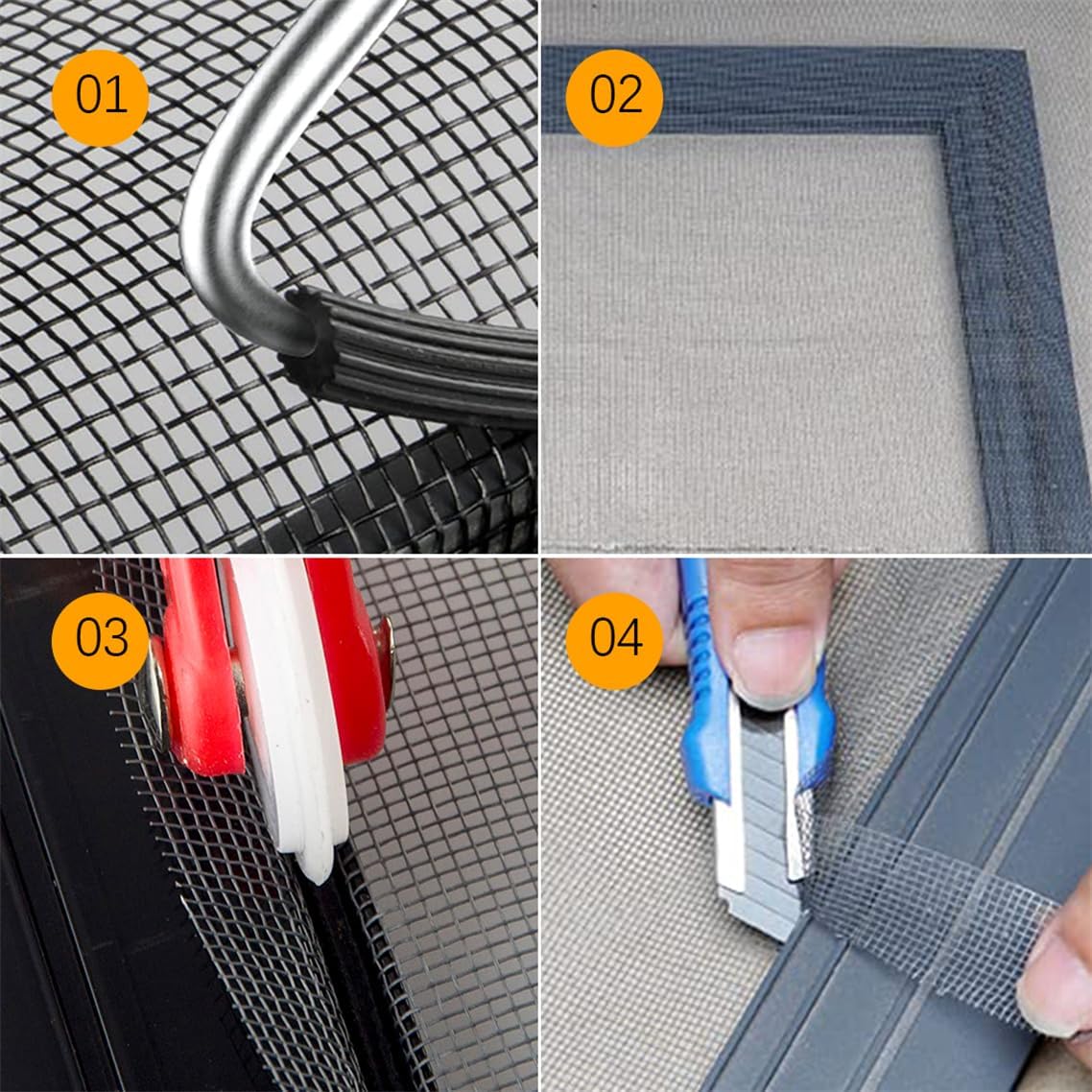 Window Screens Replacement Kit 47"x118" Adjustable Screen Mesh Easy DIY Project with Rolling Tool Spline for Sliding Doors Patio, Black