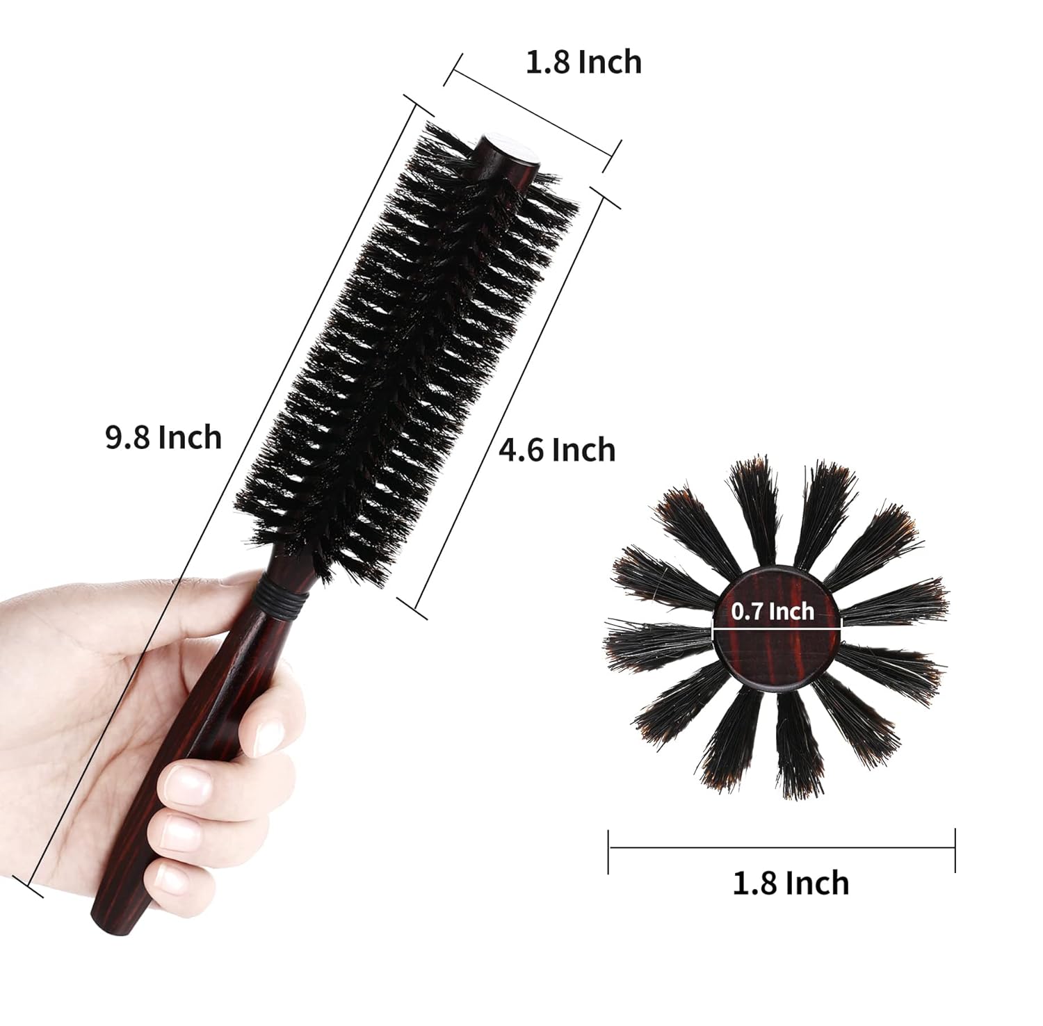 PERFEHAIR Round Boar Bristle Hair Brush-1.8 Inch, Blow Drying & Styling Soft Natural Boars Wooden Hairbrush for Women & Men's Short Fine Hair, Beard - Image 2