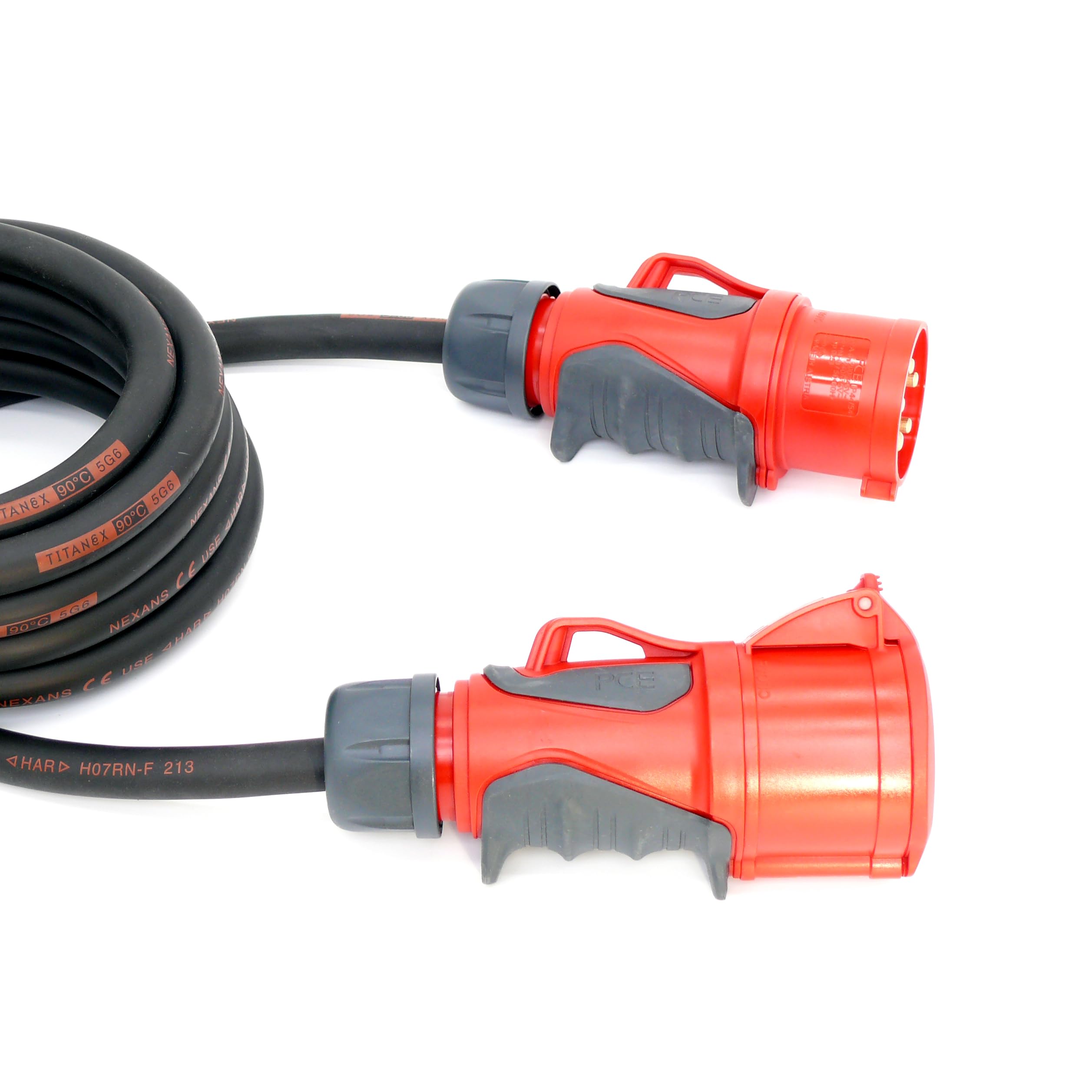 CEE Starkstromkabel (1,5m-50m) 32A Verlängerungskabel Titanex H07RN-F 5x6mm² mit PCE Grip Stecker und Kupplung, Business-Line von Event-Kabel (50 Meter)