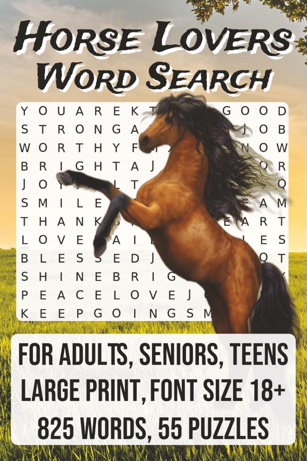 Horse Lovers Word Search Puzzle Book: For Adults, Seniors, Teens | Large Print, Font Size 18+ | 825 words, 55 puzzles | Answer Key Included