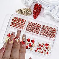 Vista 4 de 767 dijes de uñas de corazón para uñas acrílicas para el día de San Valentín, aleación brillante 3D, diamantes de imitación rojos con parte trasera