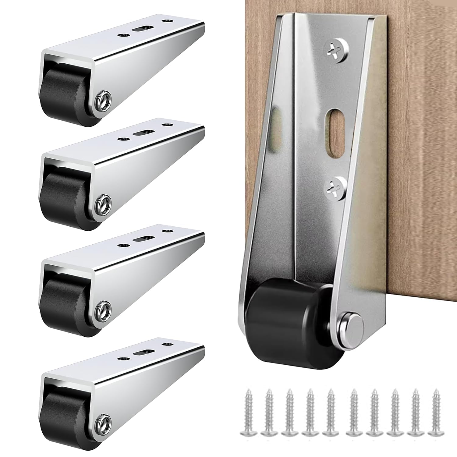 Barn Door Bottom Guide Roller, Stainless Steel Silver Finish, Floor Mounted Sliding Door Guide with Screws, Set of 4-image-10