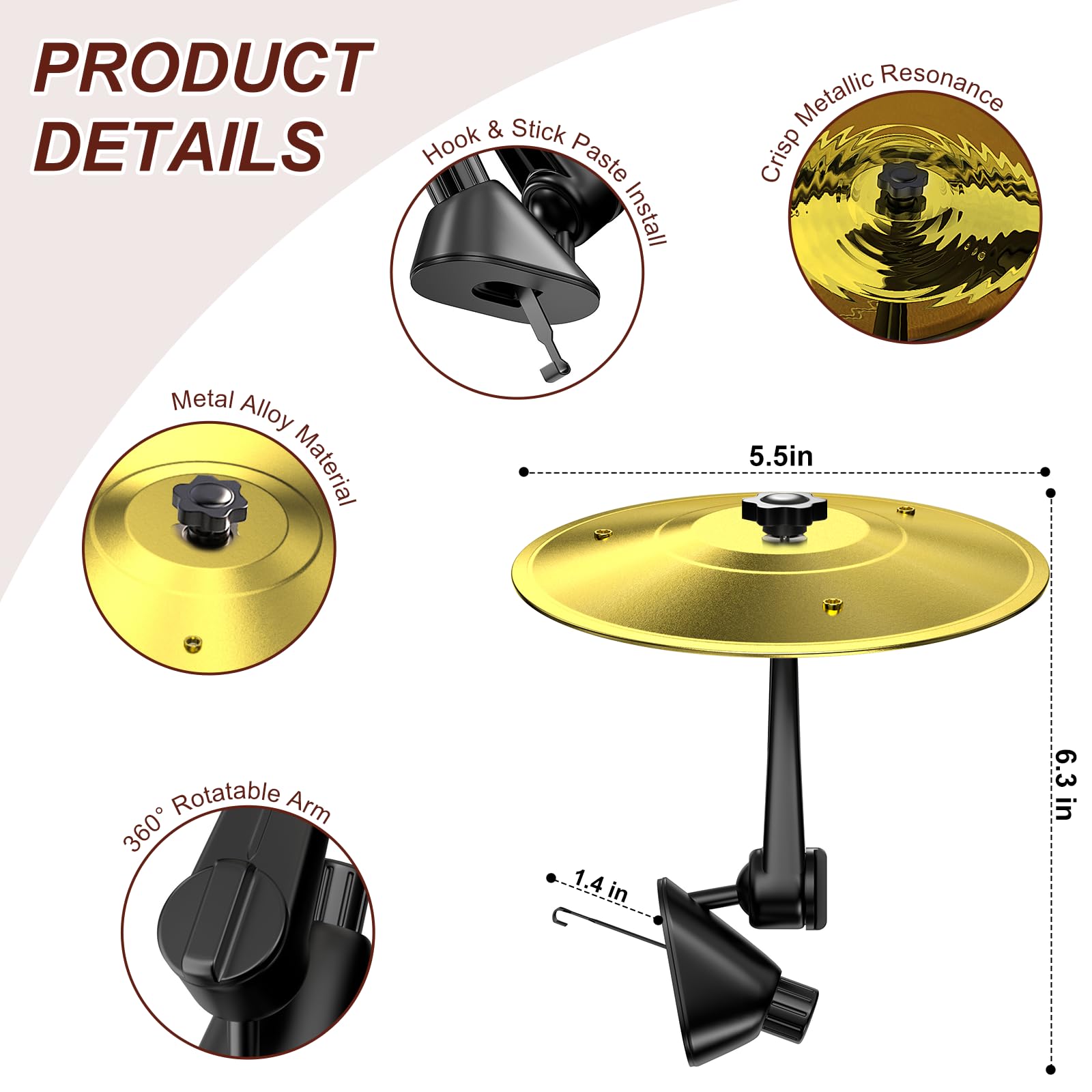 Zernblend Trommel, Drum Cymbal, Mini Drum, Car Crash Cymbal, Car Crash Drum, Car Vent Drum, Vehicle Interior(Gold