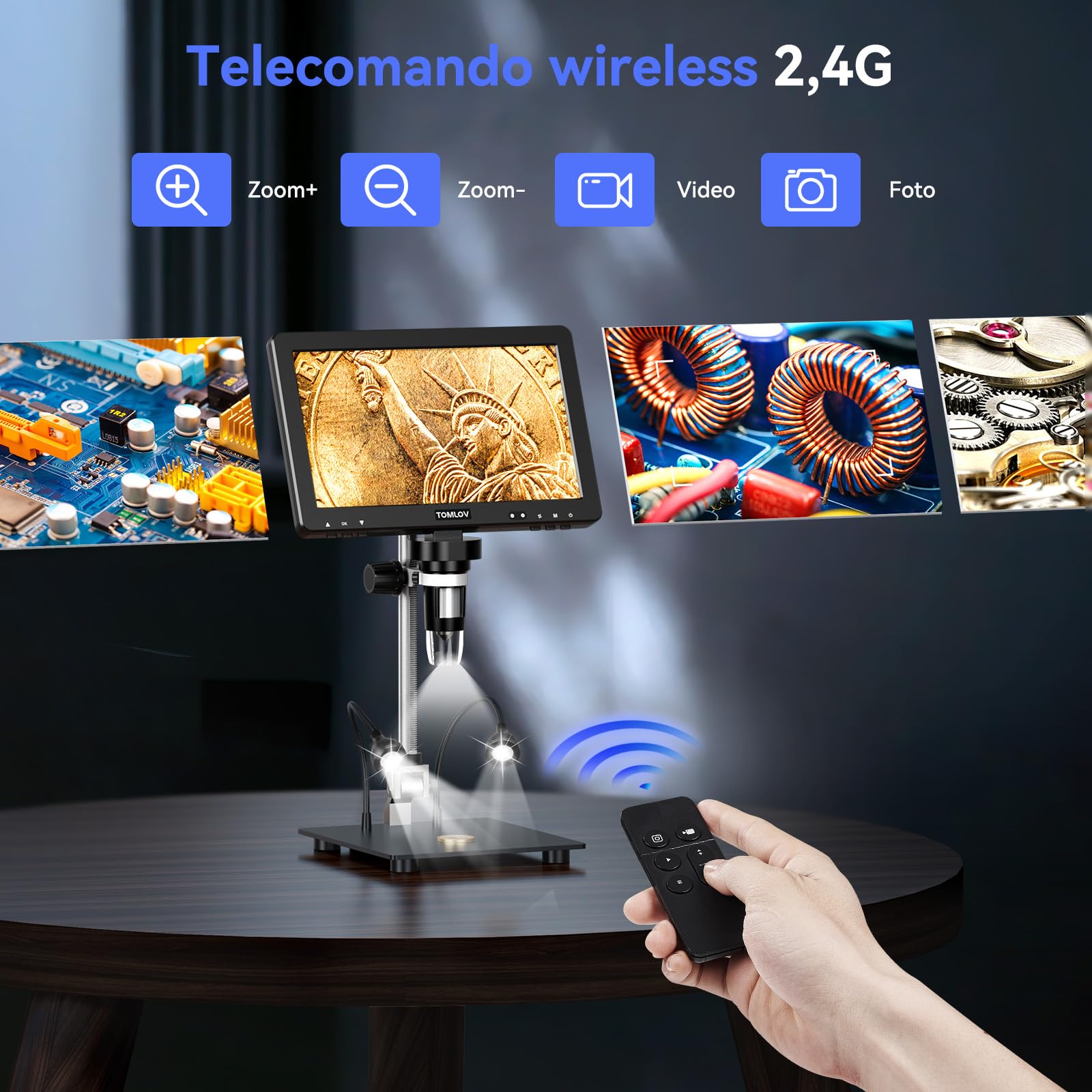 TOMLOV DM9 Max Microscopio Digitale da 10,1 Pollici, 20MP Lente d'ingrandimento per Monete/Saldatura con Schermo IPS HD, Regalo per Adulti, con 10 Luci LED Regolabili, Compatibile PC/TV