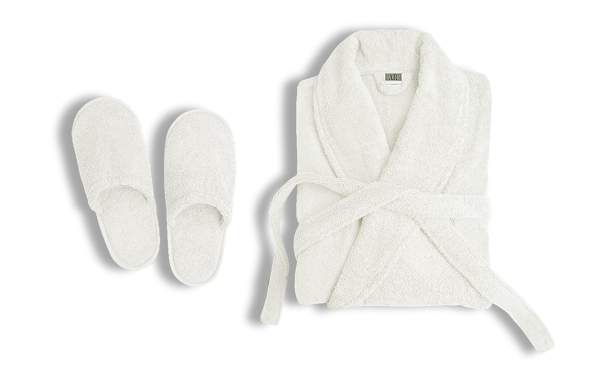 100% Cotton Terry Bathrobe and Slipper Set |Spa Robe,Pool,Soft,Lightweight,Absorbent,Unisex Bathrobes for Men and Women (Small-Medium, White)