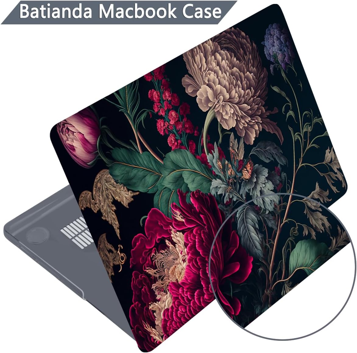 Batianda for MacBook Pro 14 inch Case 2025 M5 2024 2023 2021 Model A3112/A3434 with M4 M3 M2 M1 Pro/Max Chip,Stylish Designed Black Hard Shell with Keyboard Cover & Screen Protector, Vintage Flower - Image 6
