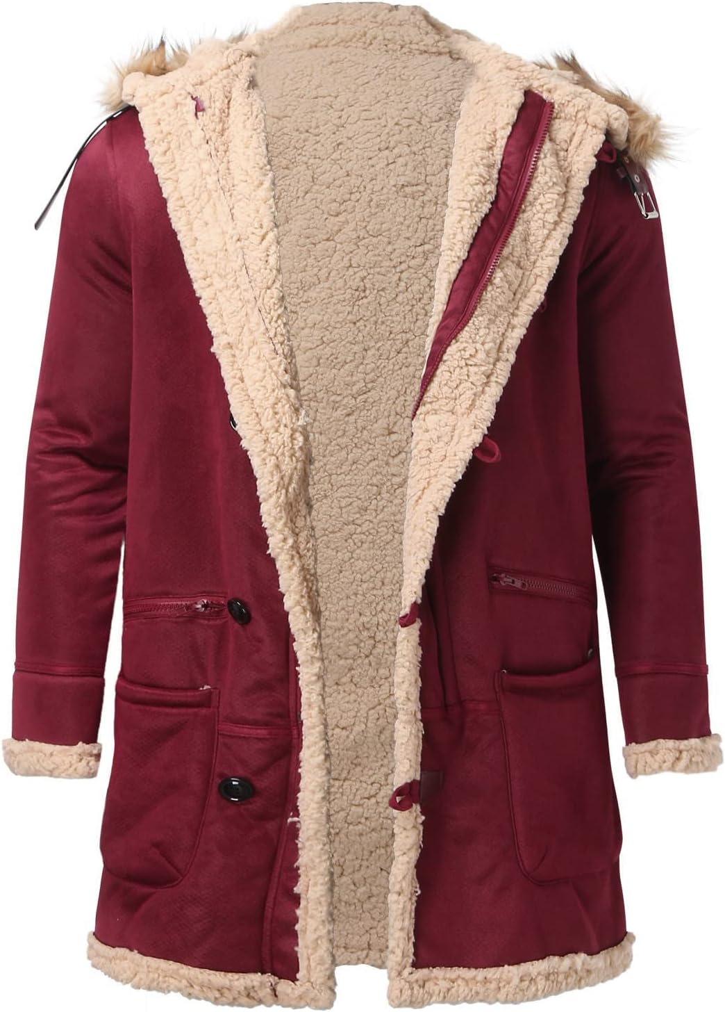 RTRDE Men's Coats Trench Coat Sherpa Fleece Lined Pea Coat Winter Warm Long Jacket Coats, M-3XL