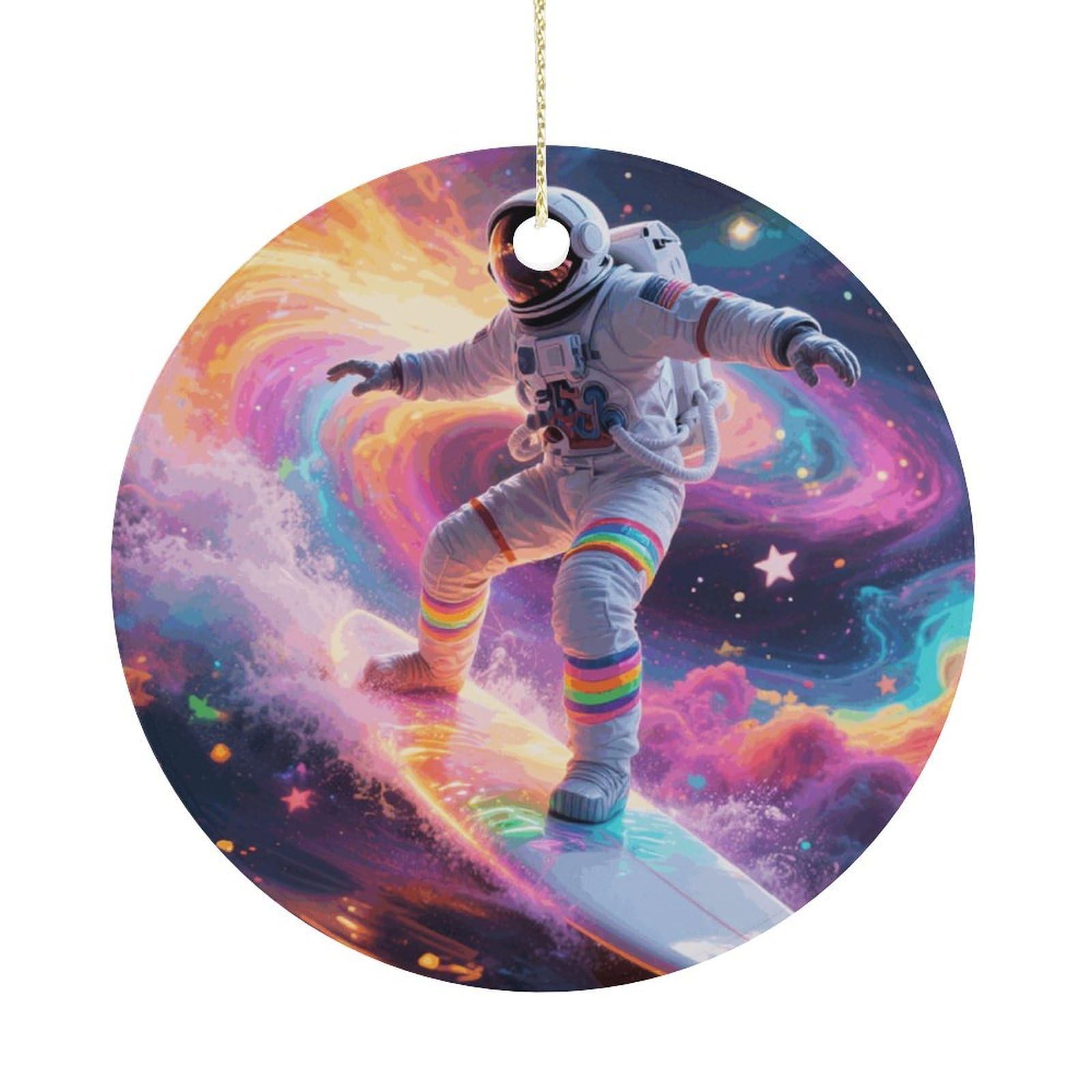 Personalized Christmas Ornaments 2025 Ceramic Hanging Colorful Astronaut Ornaments with Gold String Double-Sided Vintage Holiday Decorations for Tree Mantel Tabletop Xmas Party Favors