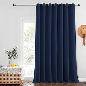 NICETOWN Navy Blue Blackout Curtains 132 inches Long for Room Divider, Grommet Thermal Insulated Wide Window Treatment Room Darkening for Sliding Glass Door, 1 Panel, W100 x L132