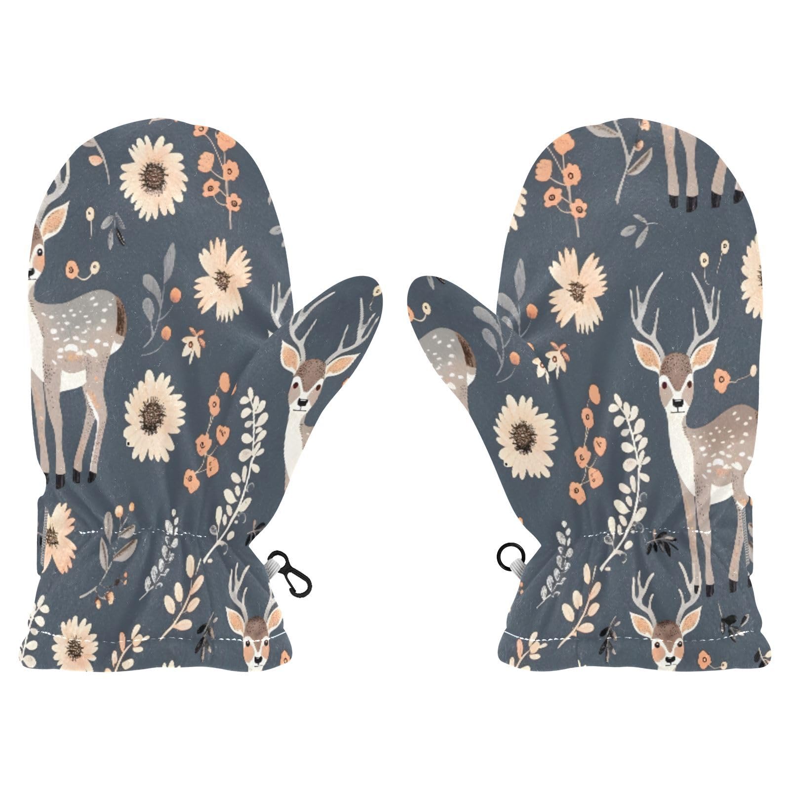 Kid's Winter Gloves Children Warm Gloves Deer with Flowers for Boys Girl Age 2-4 Years
