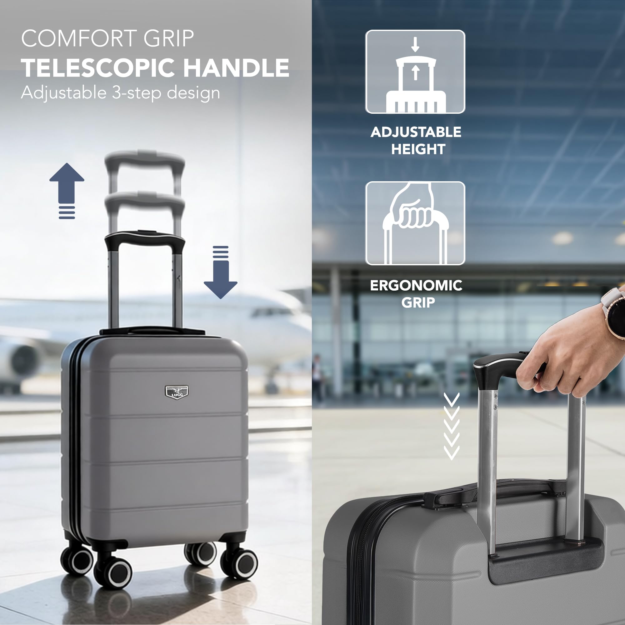 LUGG - Jetset 40cm Suitcase - 40x30x20cm- Ryanair Compatible - Underseat Size - Hard Shell ABS - Spinner & Removable Wheels - Lightweight Travel Luggage- Cream/Brown — view 140