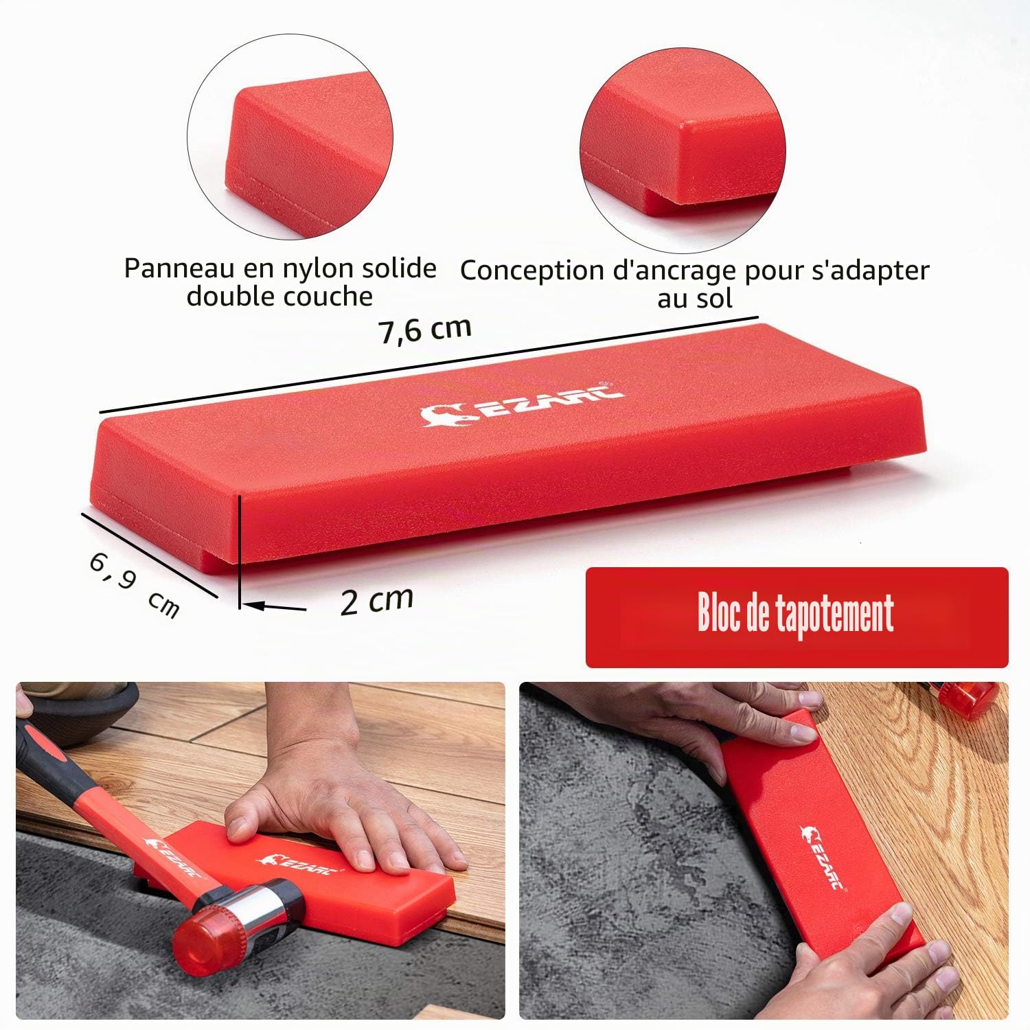 EZARC Kit d'installation pour Parquet Stratifié avec 60 Entretoises, Barre de Traction, Bloc de taraudage en caoutchouc, Maillet à double face, Genouillères