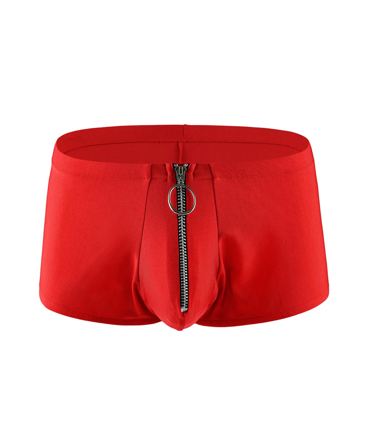 xxxiticat Men's Sexy Underwear Zipper Boxer Briefs with Pouch Low Rise Open Front Panties See Through Stretch Short Lingerie: X-Large Red