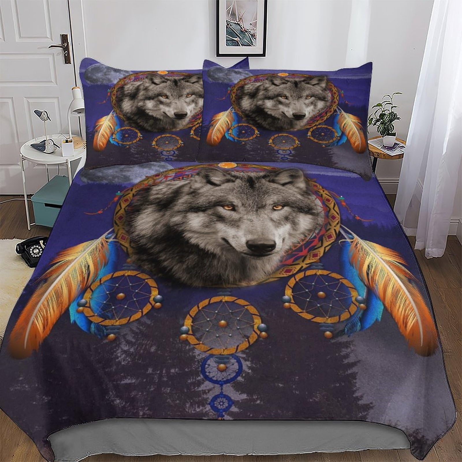 Housse de couette dreamcatcher loup pour la chambre d'enfant ou adolescent
