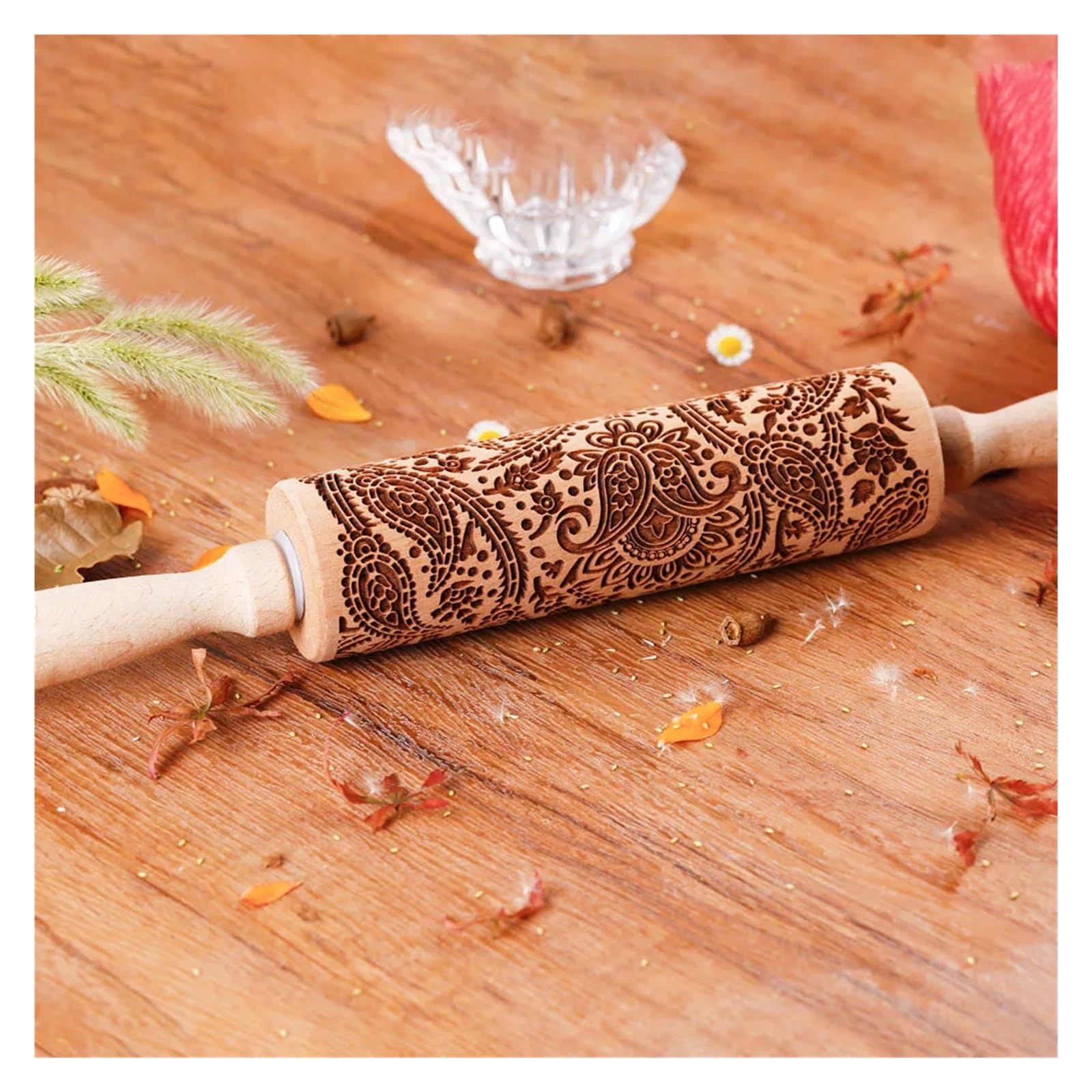 1 Rodillo de Madera con Estampado de Girasol for repostería, repostería y Galletas con Grabado Profundo. para Cocina, Pastelería(Color 2)