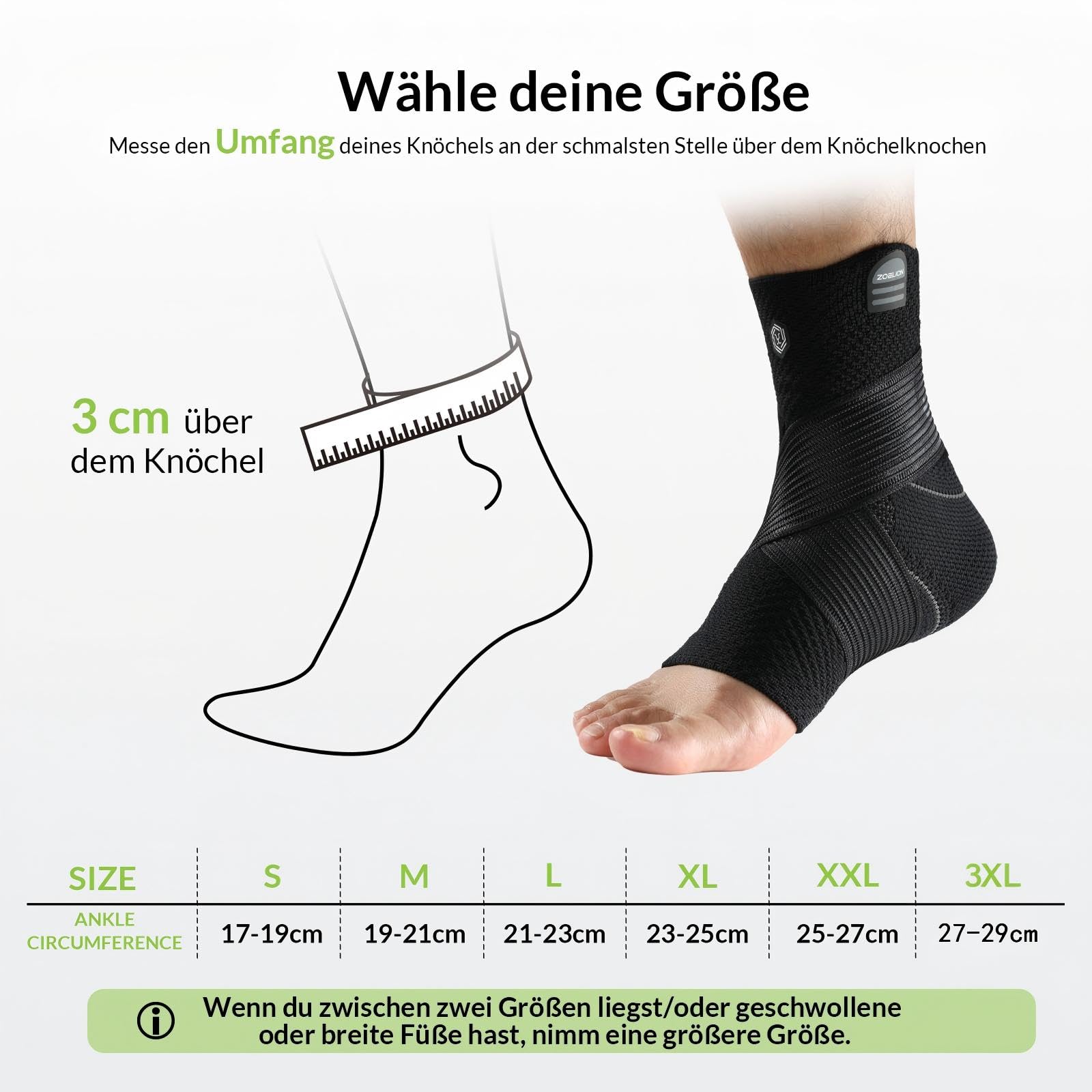 ZOELION Knöchelbandage mit Einzigartigem Netzband, 3D-Gestricktes Luftgewebe Sprunggelenkbandage für Plantarfasziitis Achillessehne, Verstellbare Fussbandage zur Schmerzlinderung Verletzungshilfe, L