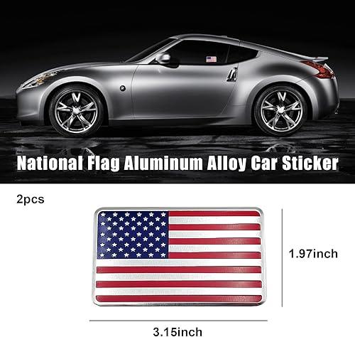 Miniatura 2 de Dickno 2 calcomanías de metal 3D de bandera estadounidense, aleación de aluminio, emblema de automóvil, bandera patriótica de estrellas, rayas,
