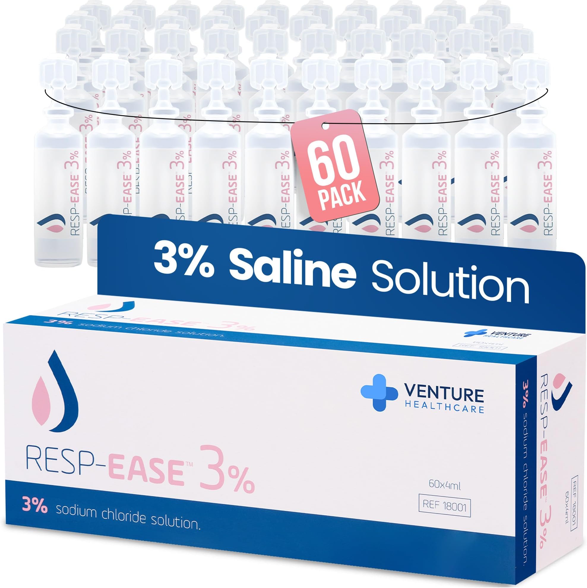 3% Sterile Hypertonic Saline Solution for Inhalation via Nebuliser - Helps Clear Airways and Congestion from Lungs - 60 x 4ml Vials - Strong Nebuliser Saline Solution