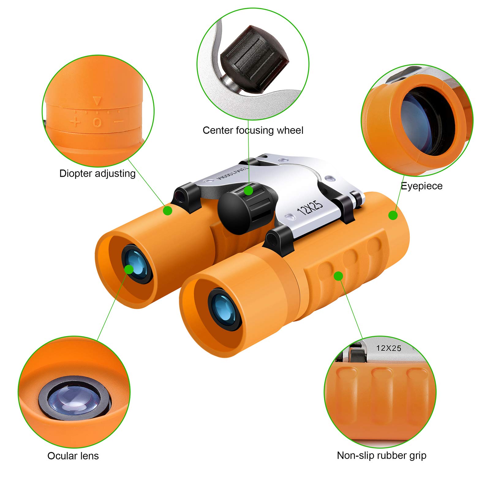 Amazon | WRNRN 双眼鏡 子供用 8-12 12x25 小型 軽量 双眼鏡