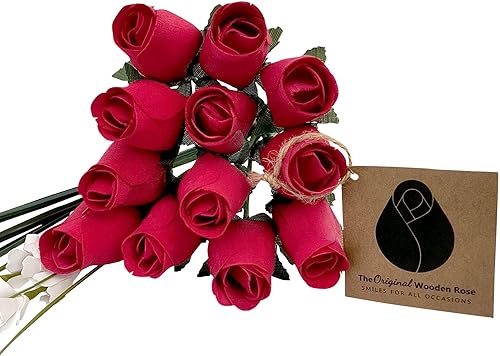 Miniatura 1 de Ramos originales de rosas de madera en 1, 2, o 3 docenas, Madera de abedul, Todo rojo, 1 Docena