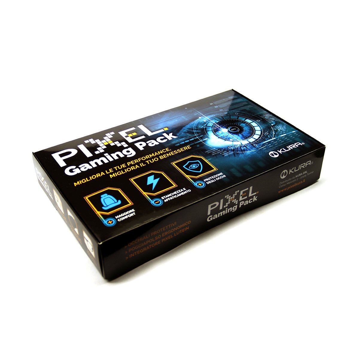 Pixel Gaming Pack, Soluzione per Il Gamer: Minor Stanchezza e Affaticamento, Protezione Occhi Grazie a Occhiali con Filtro Luce Blu e Raggi UV, Poggiapolso Ergonomico, Integratore Occhi. novità!!