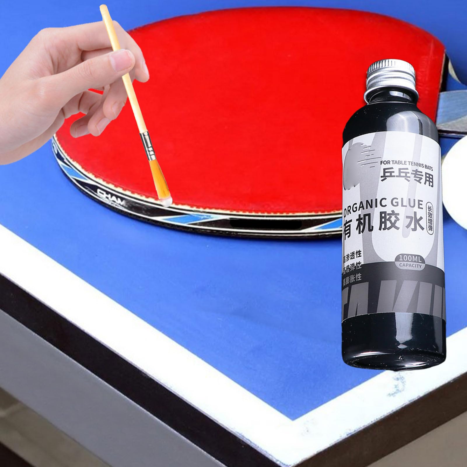 Pegamento de goma para raqueta de tenis de mesa, con cepillo especial, juego de adhesivos profesionales para bate de mesa para entrenamiento diario y uso en competición, 100 ml (paquete de 2)