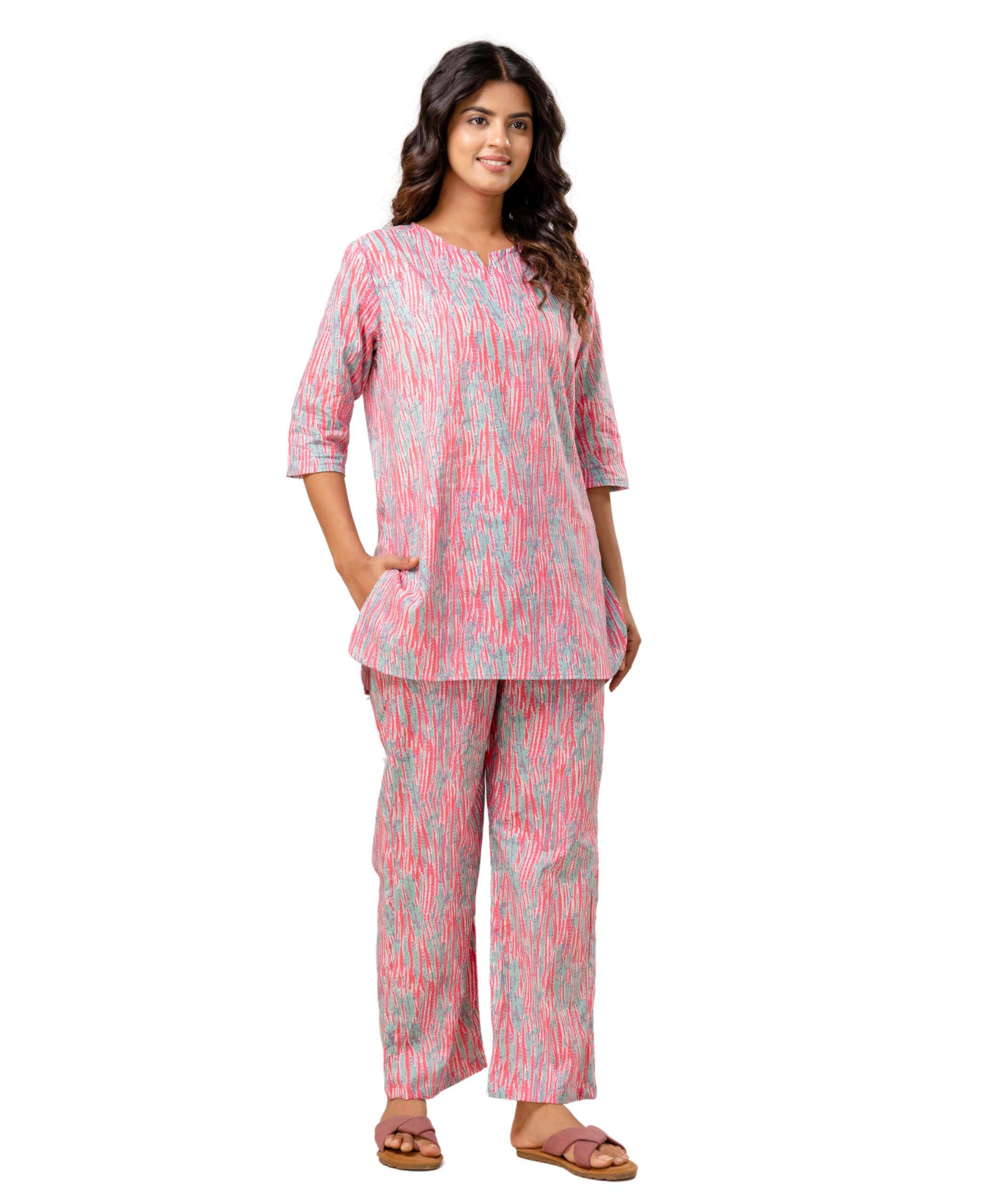 lakese Cotton Printed Night Suit Set for Women's | Night Dress of Shirt & Pyjama Set for Women's-picture-19