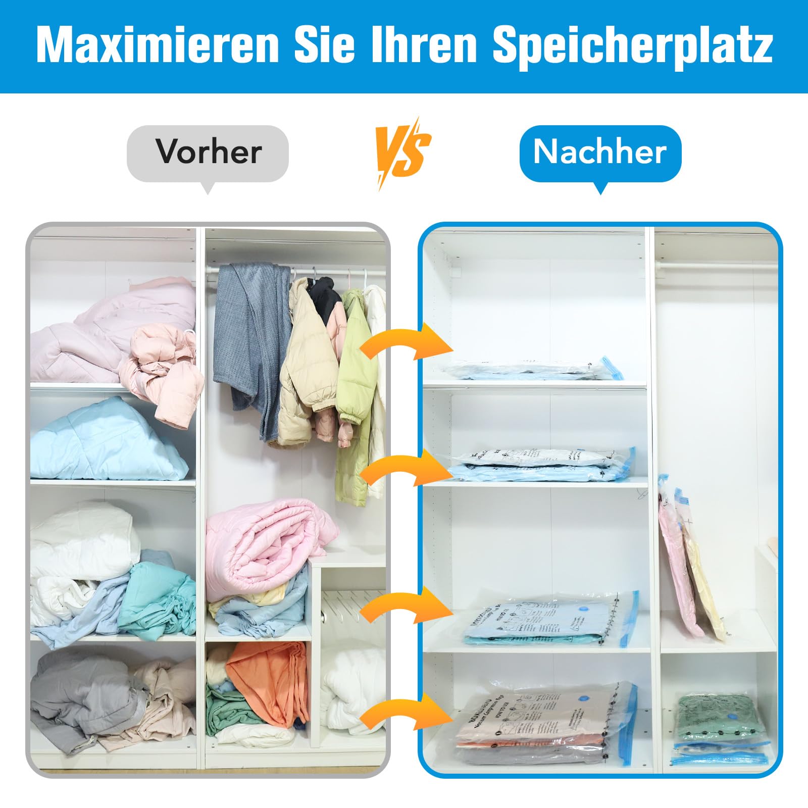 BoxLegend Vakuumbeutel für Kleidung & Bettdecken mit Vakuumpumpe, 25 Stück Vakuumierbeutel 2 Jumbo + 3 Extra Groß + 7 Groß + 7 Mittel + 6 Kleine, Perfekt für Reise & Lagerung Aufbewahrungstasche