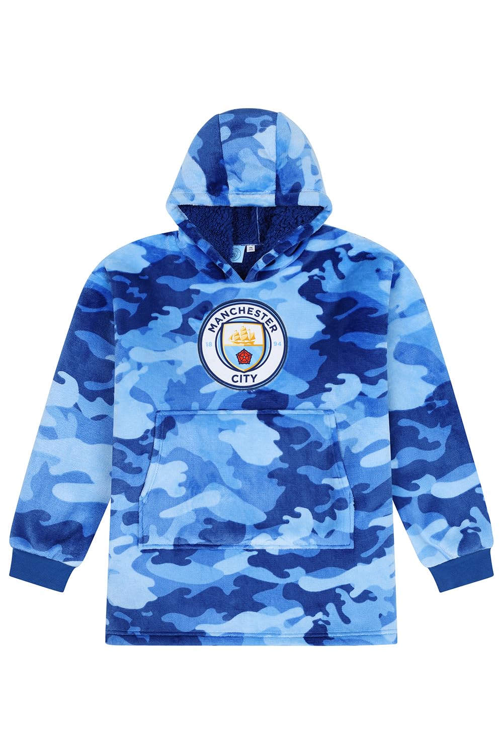 MANCHESTER CITY Football Club Boys Camouflage Fully Lined Luxury Fleece Hoodie, Oversized Fleece Blanket Hoody 7-13 Years