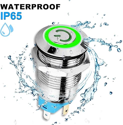 Miniatura 8 de Gebildet Interruptor de botón de bloqueo automático de acero inoxidable de 0.47 pulgadas0.472 in, 12 V-24 V, 3A, símbolo de alimentación, LED,