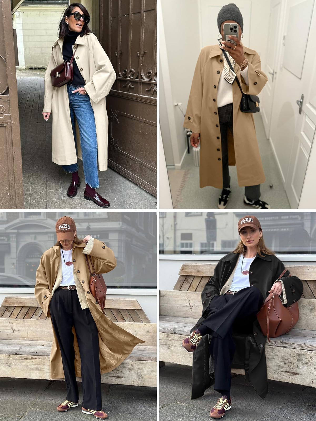 Tankaneo Trench long pour femme à simple boutonnage surdimensionné coupe-vent classique à revers pour l'automne