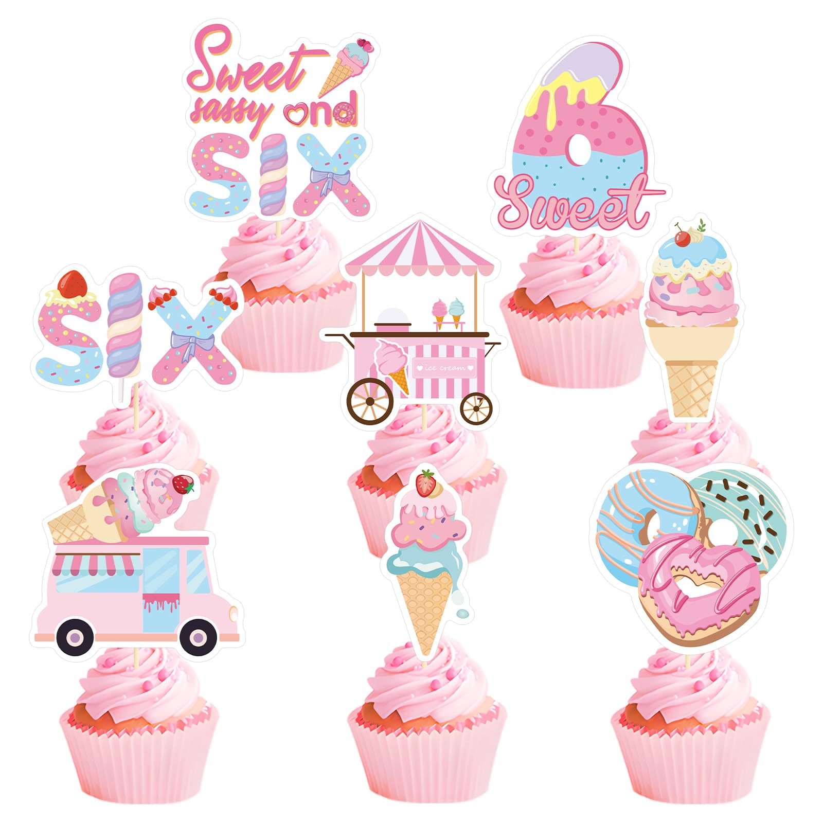 Ice Cream & Fruit Cupcake Toppers - 18 Pc Colorful Glitter Birthday Party Decorations - View #8