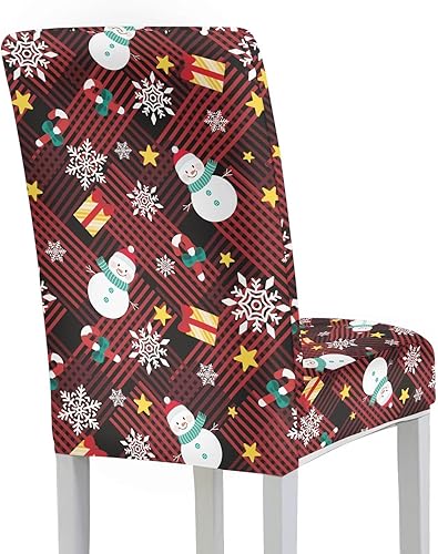 Miniatura 3 de HUGS IDEA Fundas de asiento de muñeco de nieve para sillas de comedor, juego de 2 fundas elásticas para sillas de comedor de Navidad, protector