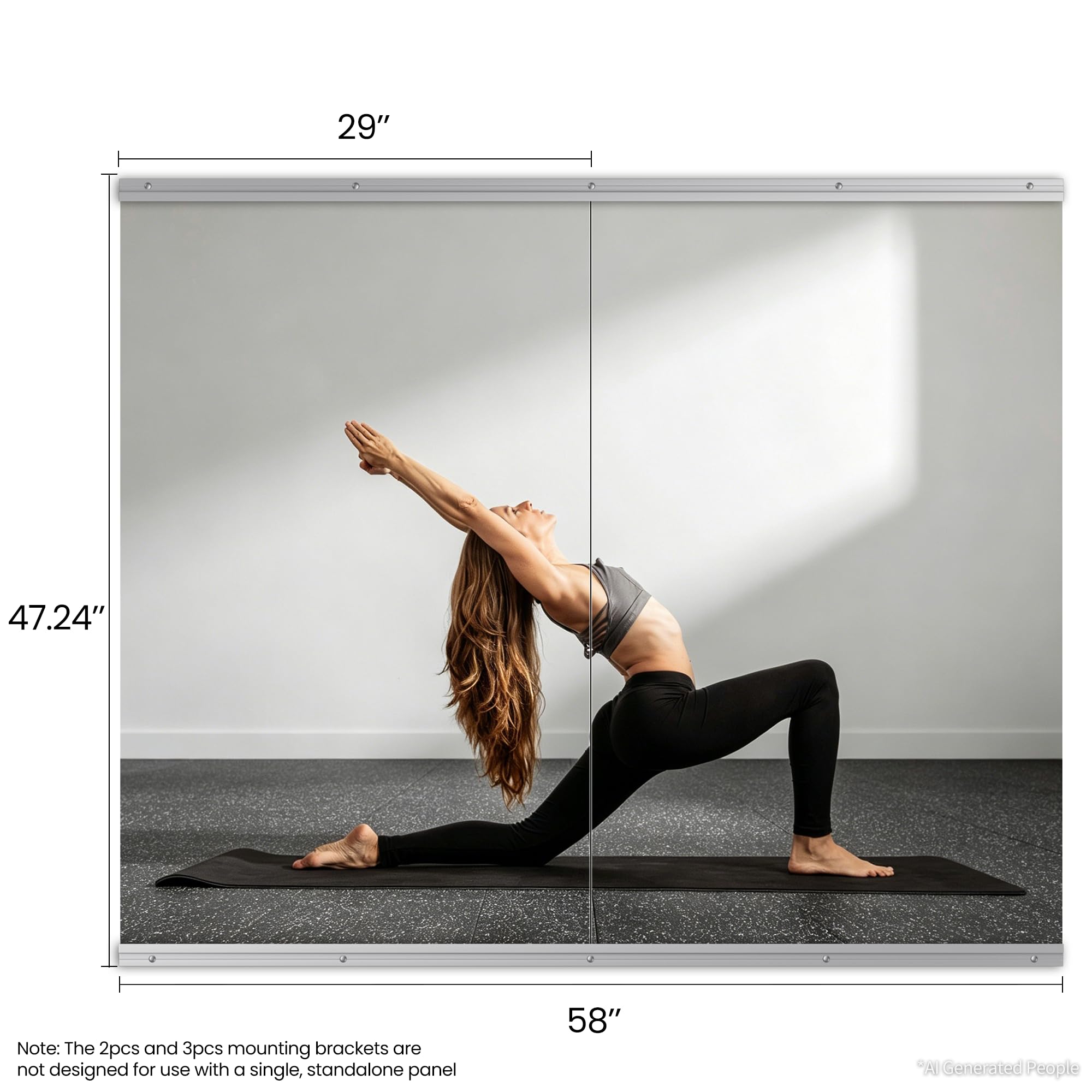 Espejo de gimnasio, 48 x 30 pulgadas, espejo de gimnasio en casa, pared grande sin marco, espejo de yoga de vidrio templado, espejo de cuerpo completo, espejo montado en la pared para