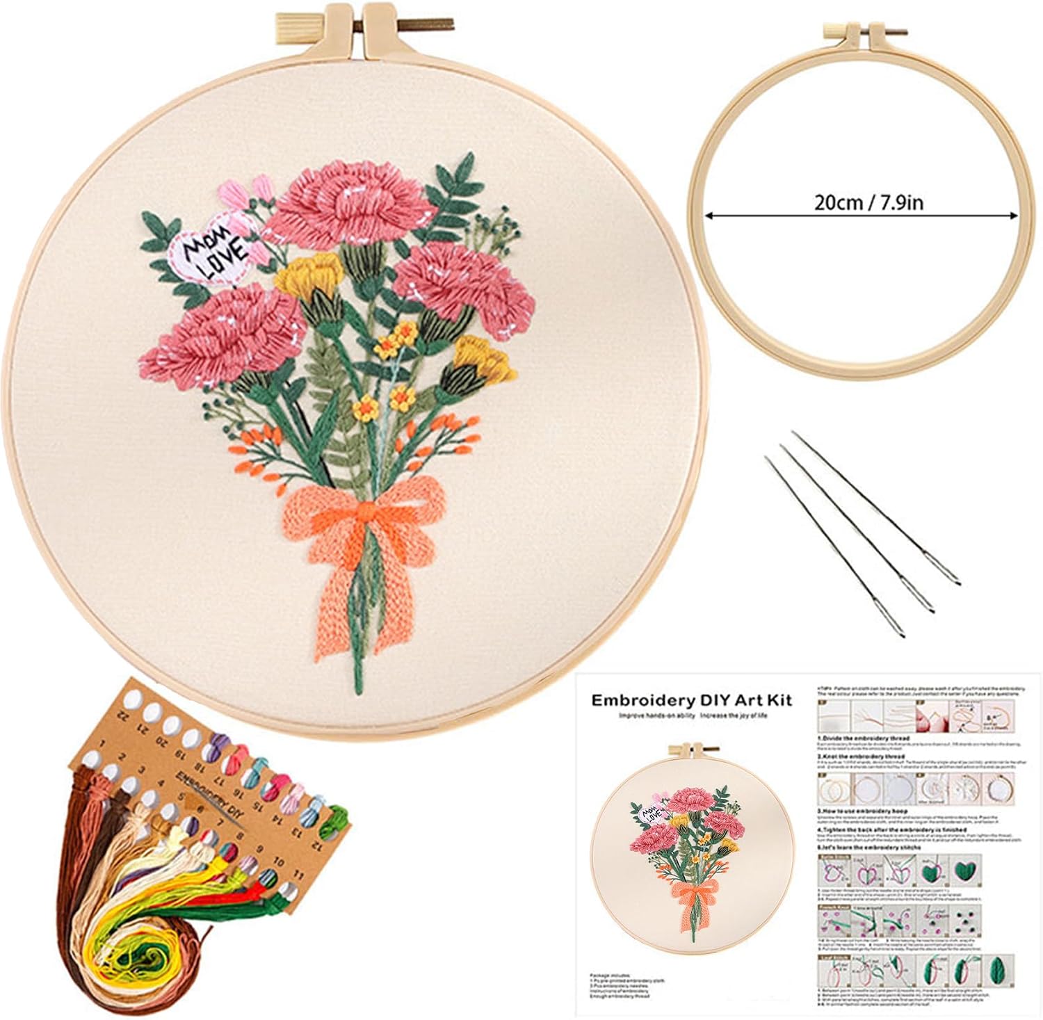 BoAn Carnation Embroidery Kit for Adults, Floral DIY Cross Stitch Starter image 2