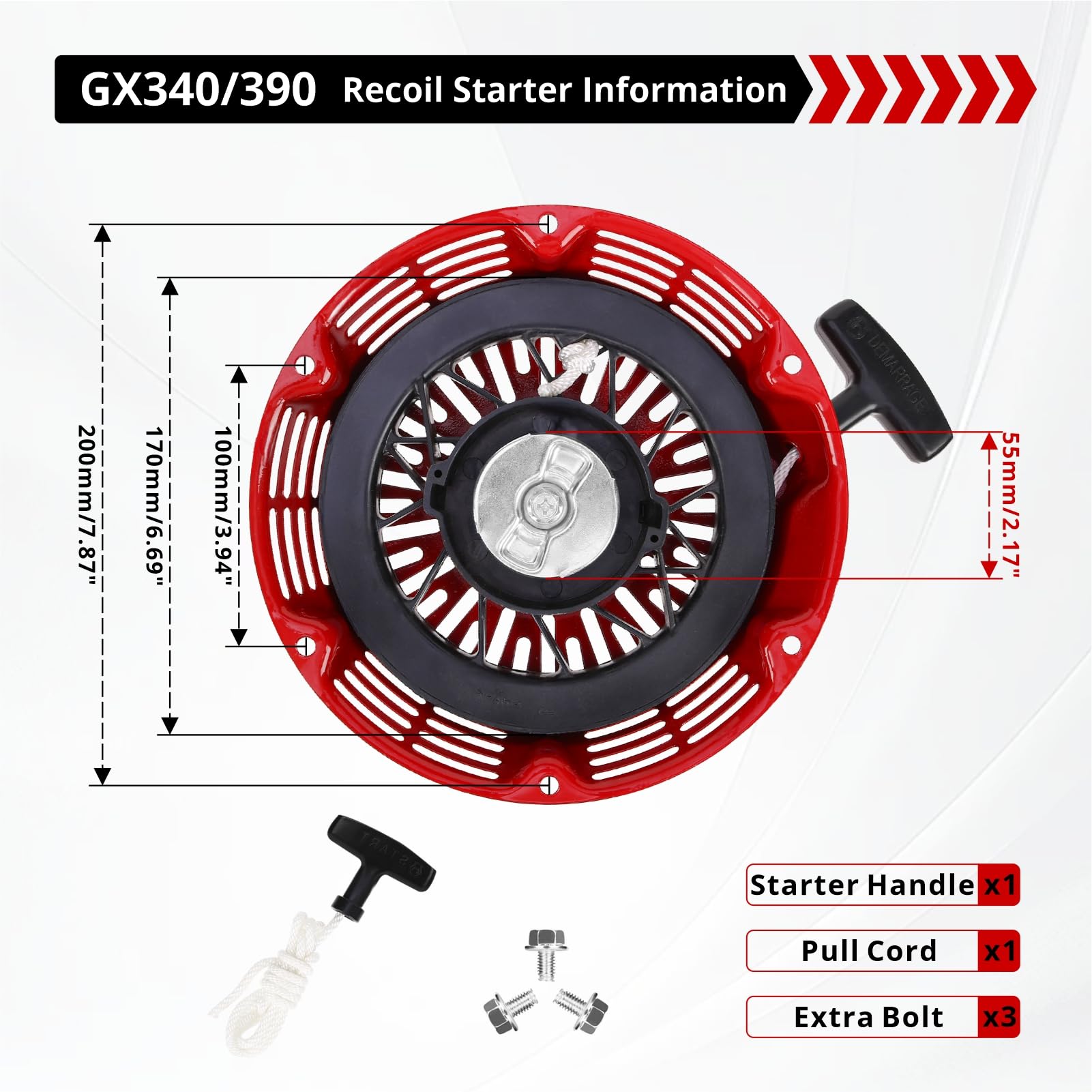 DYC GX340 GX390 Pull Start Recoil Assembly for Honda & Clone Engines 11-13HP 389-439cc Compatible with Generators Lawn Mowers Pressure Washers Replaces 28400-ZE3-W01ZA Aftermarket