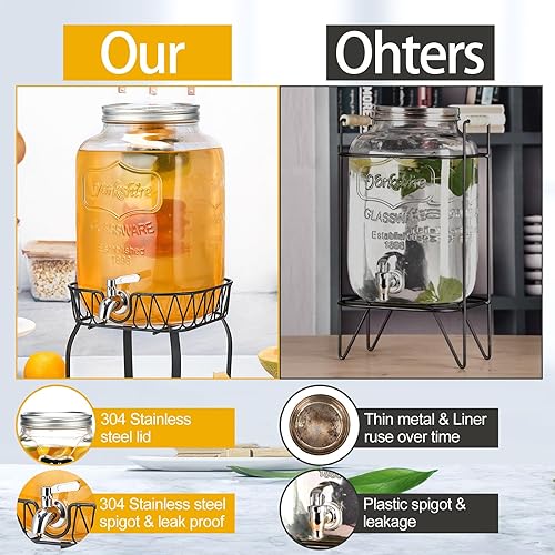 Miniatura 3 de Dispensador de bebidas de vidrio de 2 galones con soporte e infusor de frutas, espita de acero inoxidable - Dispensadores de bebidas de vidrio para