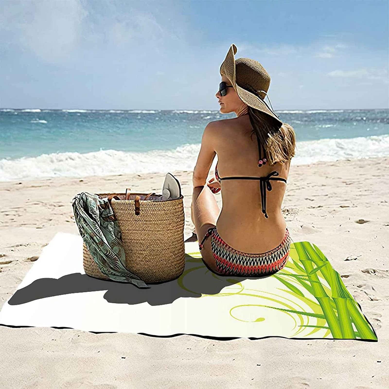 Strandtuch Bambus, Mikrofaser Strandtuch Pflanze Handtuch Extra Groß 200x200 cm Badetuch Strandhandtuch Schnell Trocknendes Sandfreies Weiches Saunatuch, reisehandtuch, Badehandtuch