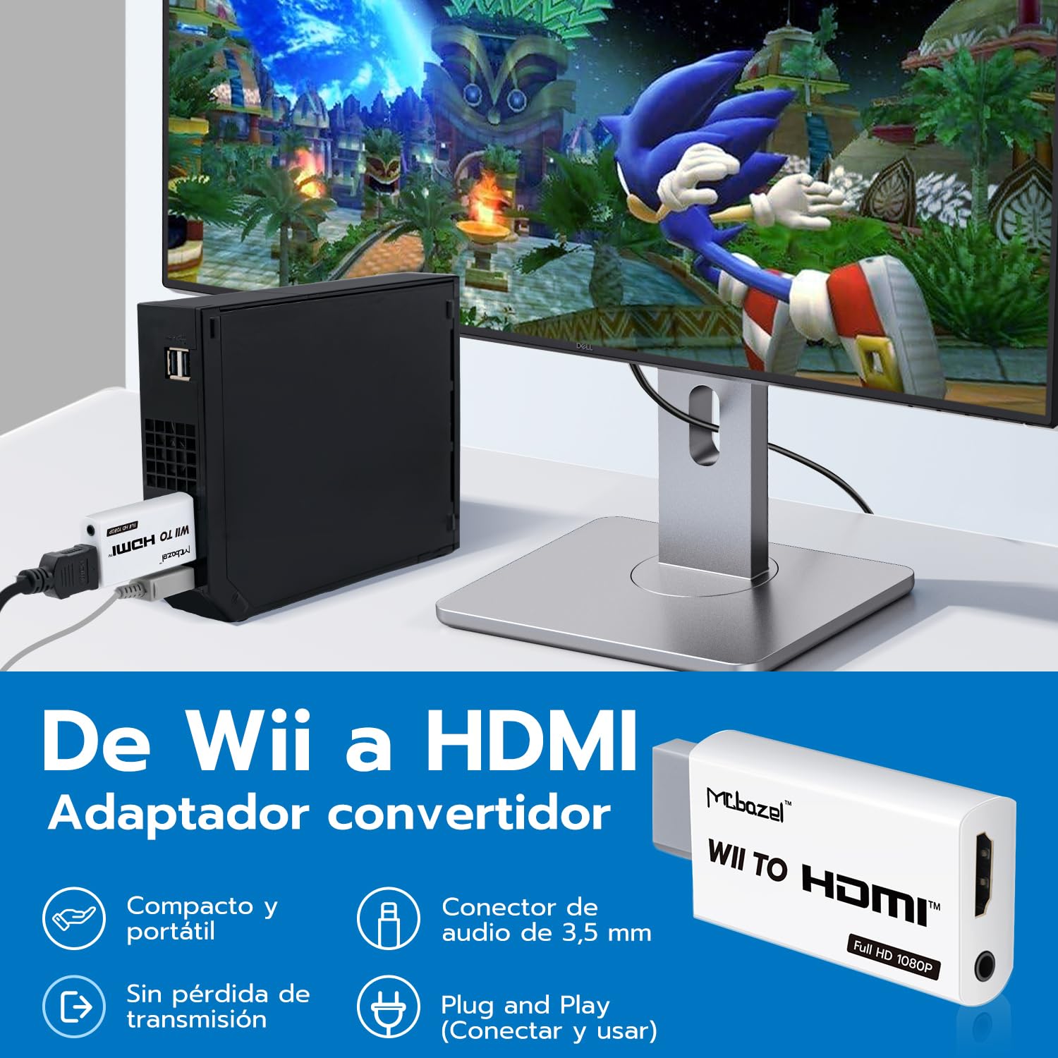 Mcbazel Wii a HDMI Converter, Convertidor de Adaptador Wii HDMI de Video Full HD 1080P con Audio de 3.5mm - 3