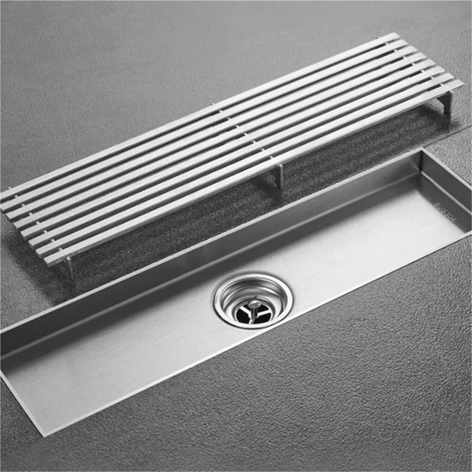 Desague Ducha Desagüe de Ducha Lineal 20-50 cm, Trampa Drenaje Larga Piso Rectangular Acero Inoxidable Cepillado