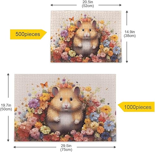 Miniatura 5 de Rompecabezas de madera de 1000 piezas con estampado de flores de hámster, con bolsa de almacenamiento con partición del alfabeto, fácil de resolver