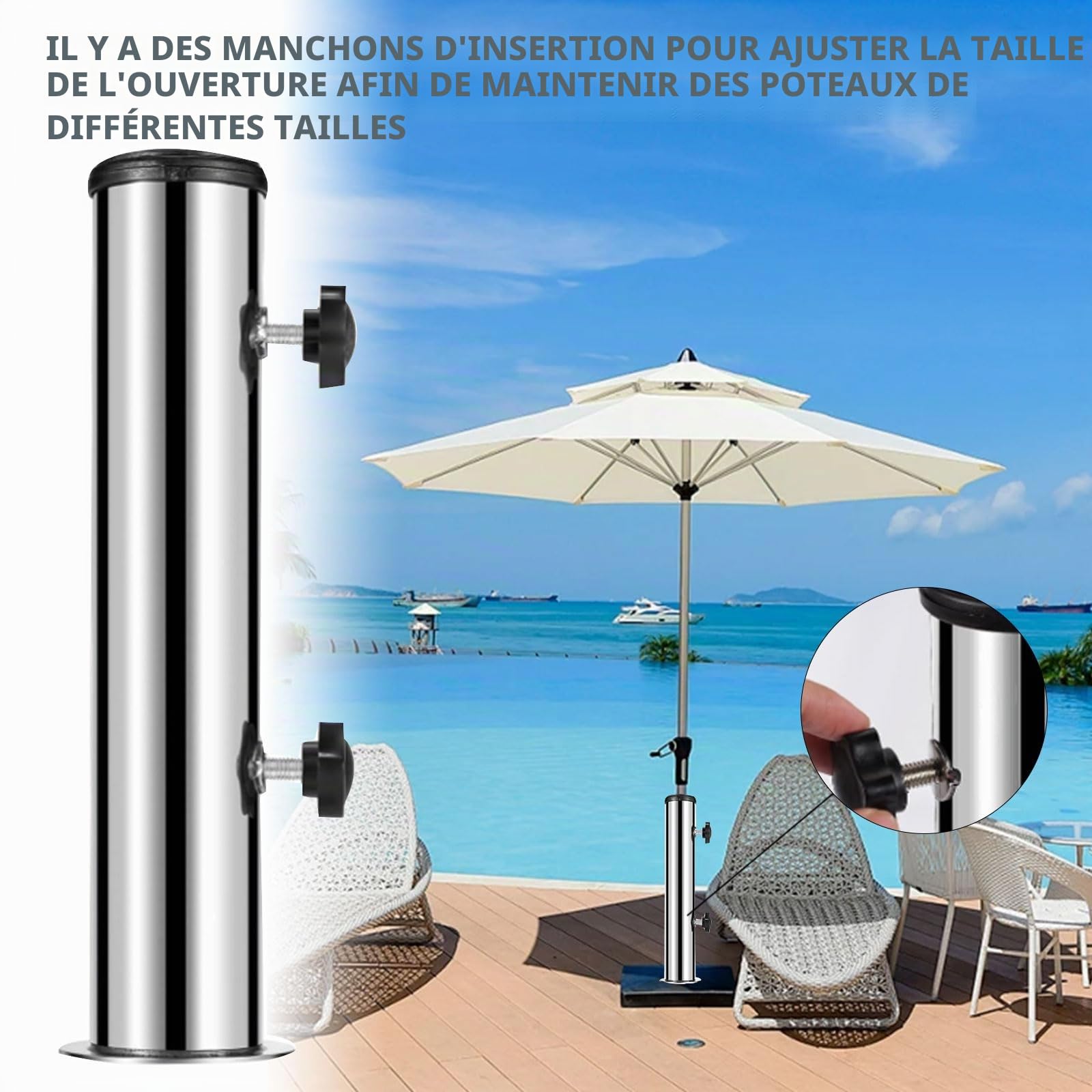 Pied de Parasol,Colonne de Base de Parasol Pour Granit,Colonne de Parasol Universelle Avec Anneau RéDucteur En 3 Parties (48/38/32 Mm),Supports de Manchon de Parasol,Colonnes de Parasol de Jardin