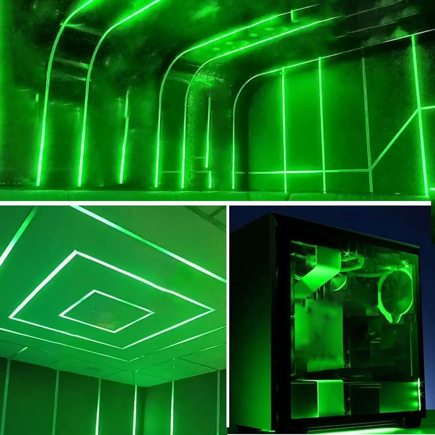 12V COB LED Strip Lights 9.84FT/3M(No Power Supply),Green,320LEDs/M,with 5521DC Female and red and Black Wire Connectors,8mm Width,IP20,for DIY Home Indoor Decoration