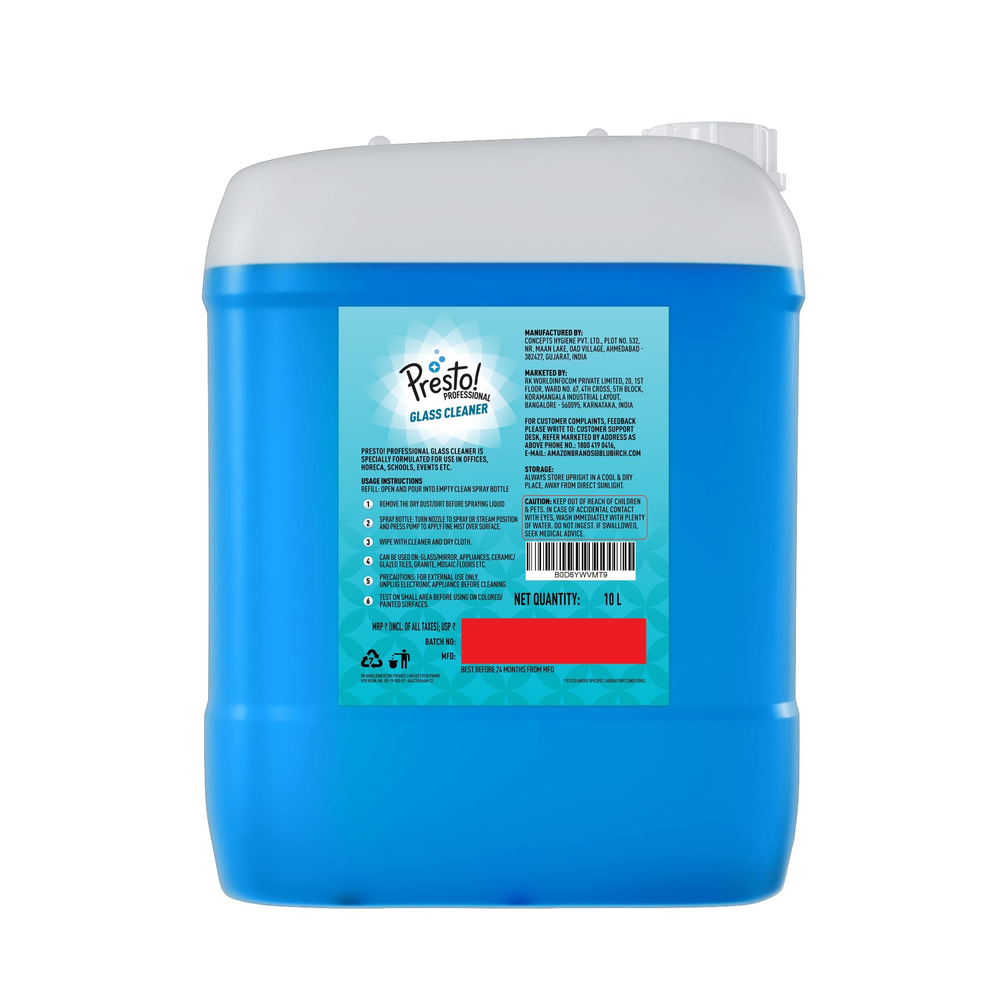 Amazon Brand - Presto! professional Glass & Household Cleaner - 10 Ltr |Multi-purpose Glass, Pantry, tables and household cleaner 4
