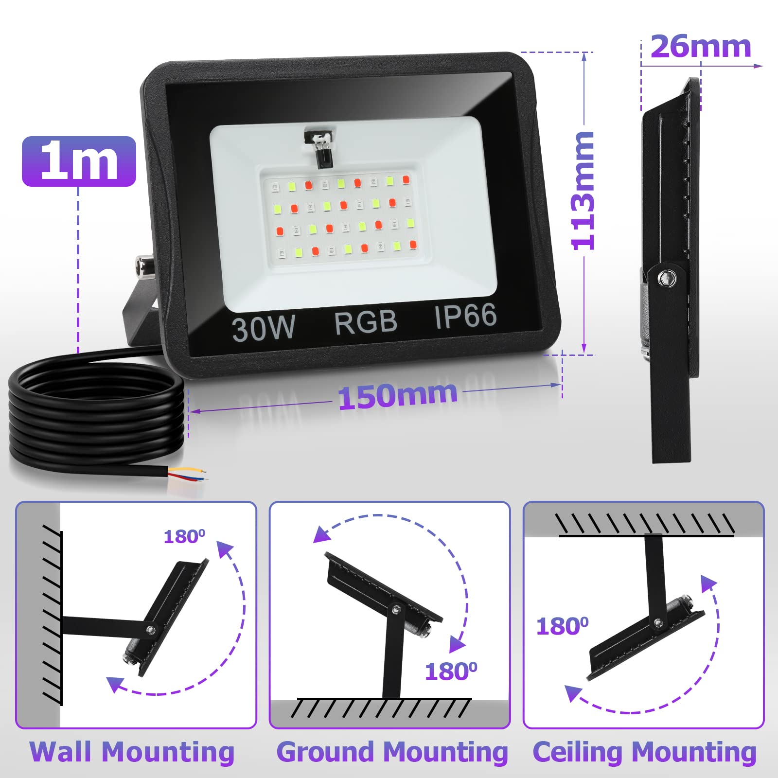 Reflektory LED RGB, 4 szt. 30 W reflektor LED zmiana koloru pilot zdalnego sterowania 16 kolorów 4 tryby, funkcja pamięci, wodoodporna IP66 drzewo barowe impreza (bez wtyczki) M8421-STAR4r