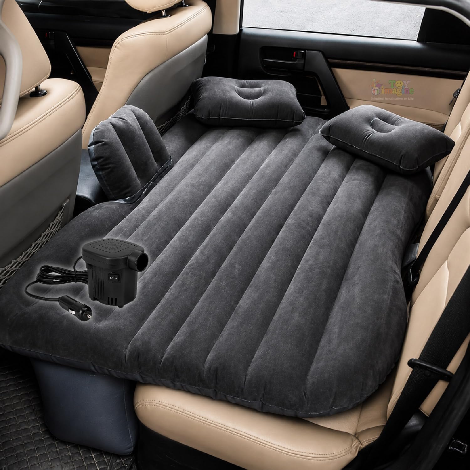 Toy Imagine Car Inflatable Bed with Air Pump & 2 Pillows Quick Inflatable Back Seat Bed Car Bed for Kids, Travel, Trip, Camping, Picnic, Pool & Beach Universal Fit (Black)-picture-20