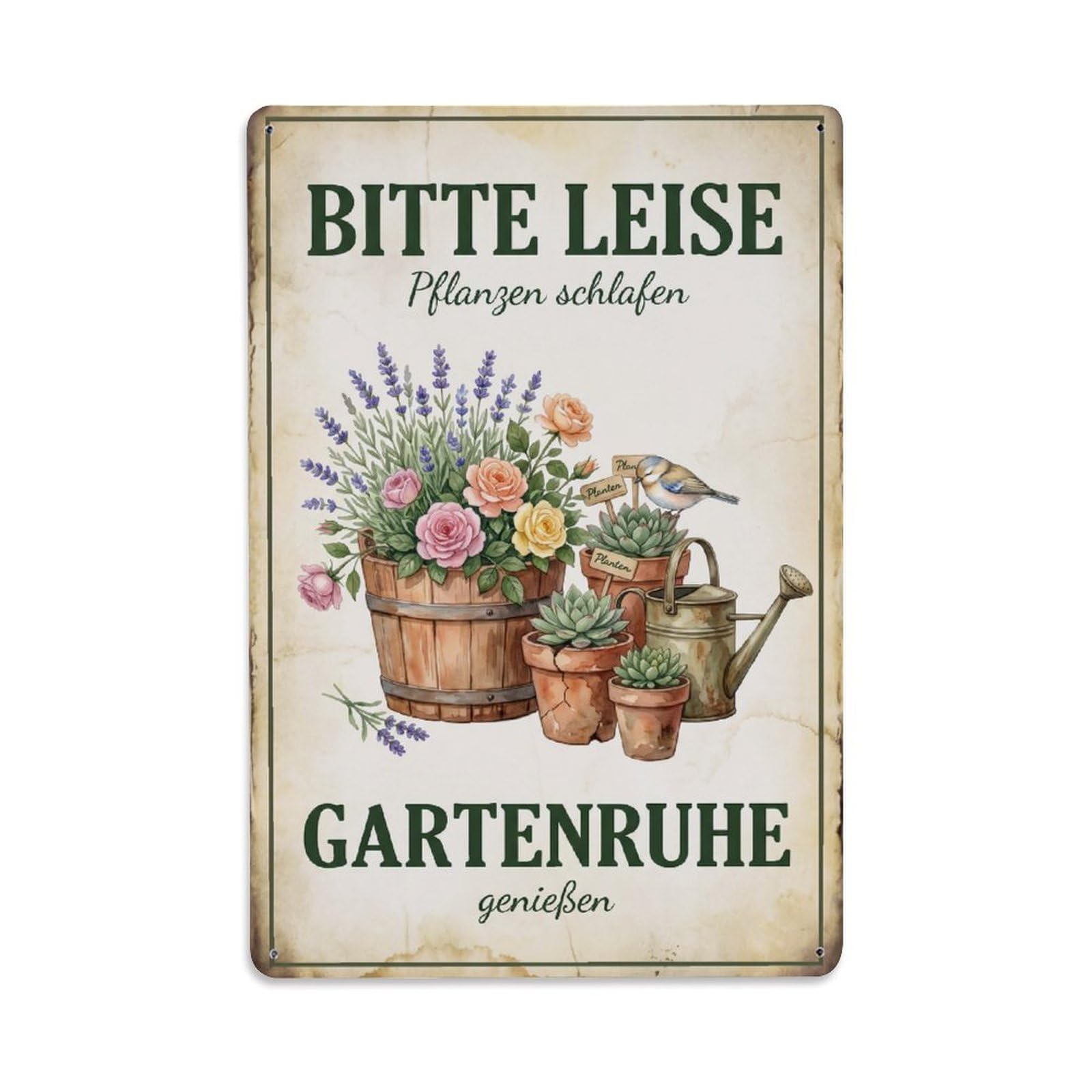 Vintage Funny Garden Quiet Plants Sleep Rustic Gate Harvest Metal Tin Sign Plaque Wall Decor for Cafe, Club Bar, Office, Garden Metal Poster 8x12Inch